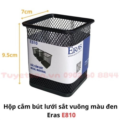 Hộp cắm bút lưới sắt vuông màu đen Eras E810