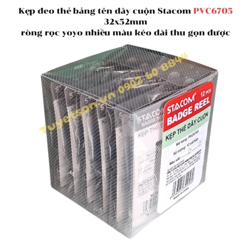 display Kẹp đeo thẻ bảng tên dây cuộn Stacom PVC6705 32x52mm - ròng rọc yoyo nhiều màu kéo dài thu gọn được 3