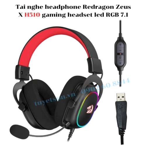 display Tai nghe headphone Redragon Zeus X H510 gaming headset led RGB 7.1 1
