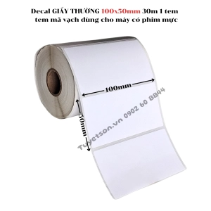 Decal GIẤY THƯỜNG 100x50mm 30m 1 tem - tem mã vạch dùng cho máy có phim mực