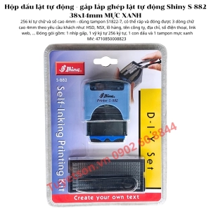 Hộp dấu lật tự động - gắp lắp ghép lật tự động Shiny S-882 38x14mm MỰC XANH 256 kí tự chữ và số cao 4mm