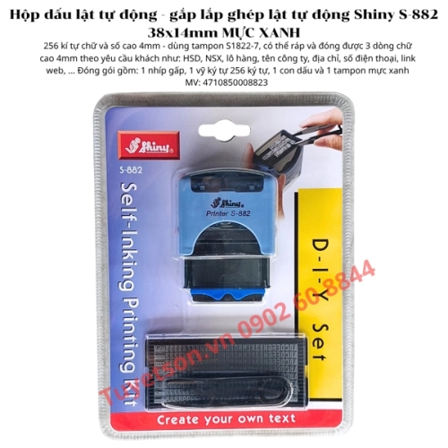display Hộp dấu lật tự động - gắp lắp ghép lật tự động Shiny S-882 38x14mm MỰC XANH 256 kí tự chữ và số cao 4mm 1