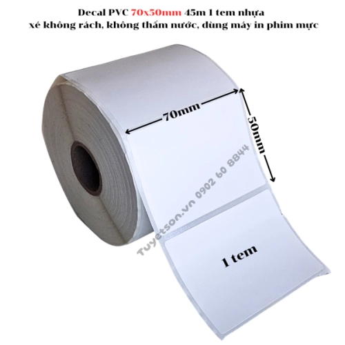 display Decal PVC 70x50mm 45m 1 tem nhựa - xé không rách, không thấm nước, dùng máy in phim mực 1