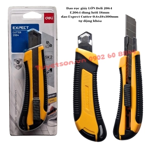 Dao rọc giấy LỚN Deli 2064 - E2064 dùng lưỡi 18mm dao Expect Cutter 0.6x18x100mm tự động khóa