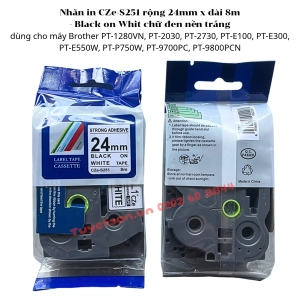Nhãn in CZe-S251 rộng 24mm x dài 8m - Black on Whit chữ đen nền trắng