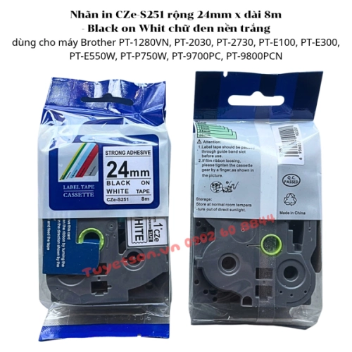 display Nhãn in CZe-S251 rộng 24mm x dài 8m - Black on Whit chữ đen nền trắng 1