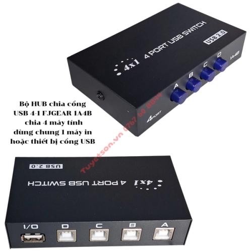 display Bộ HUB chia cổng USB 4-1 FJGEAR 1A4B - chia 4 máy tính dùng chung 1 máy in hoặc thiết bị cổng USB 1