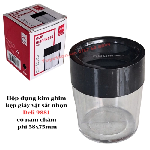 display Hộp đựng kim ghim kẹp giấy vật sắt nhọn Deli 9881 có nam châm - phi 58x75mm 1
