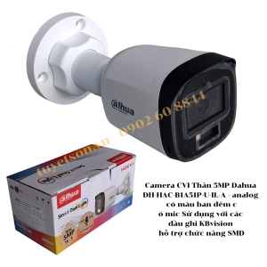 Camera CVI Thân 5MP Dahua DH-HAC-B1A51P-U-IL-A - analog có màu ban đêm có mic Sử dụng với các đầu ghi KBvision hỗ trợ chức năng SMD
