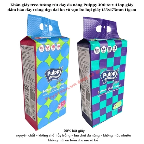 display Khăn giấy treo tường rút đáy đa năng Pulppy 300 tờ x 4 lớp 1